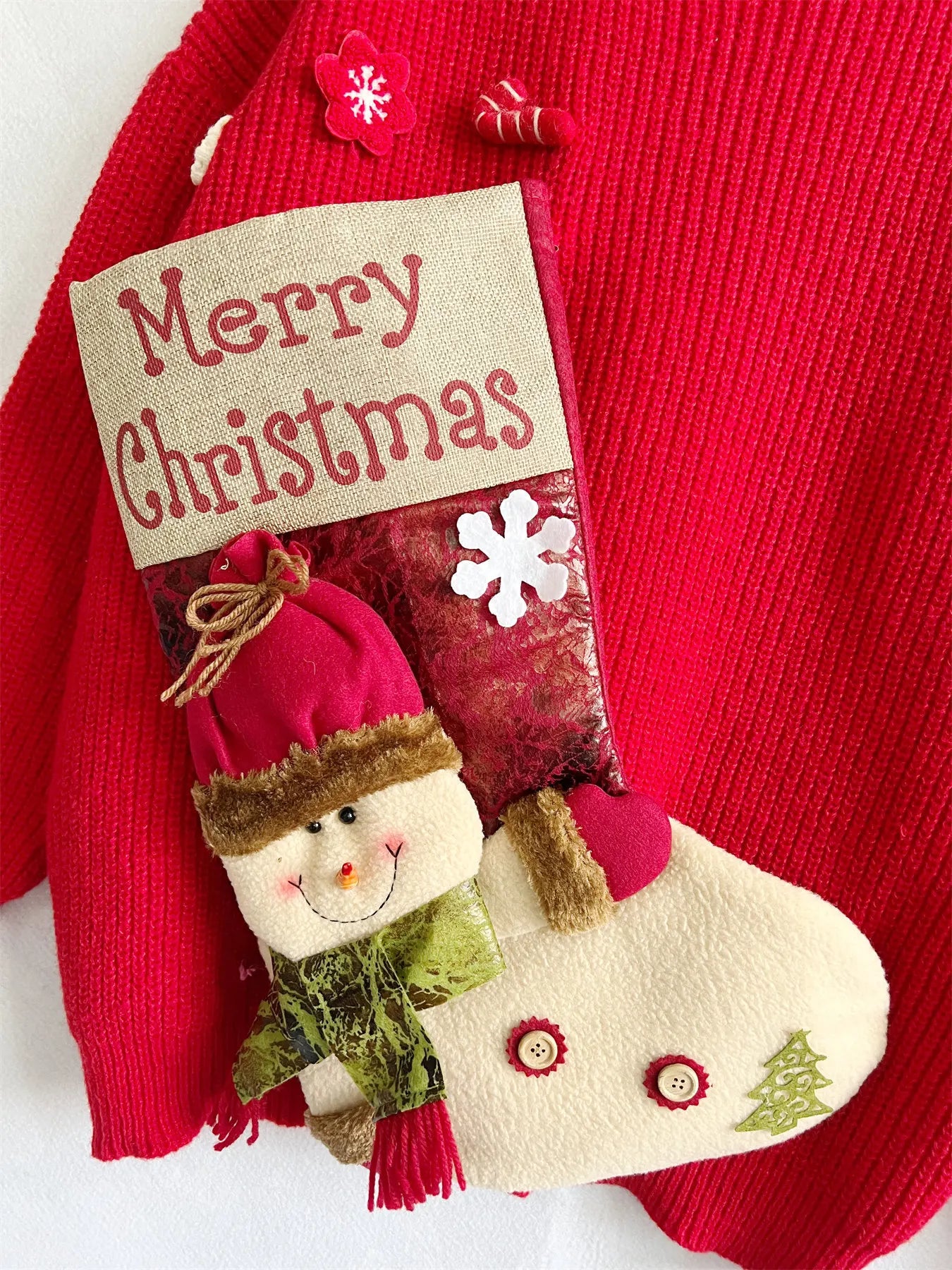 Loose Thickened Red Christmas Snowman Doll Pocket Sweater Sweaters-L