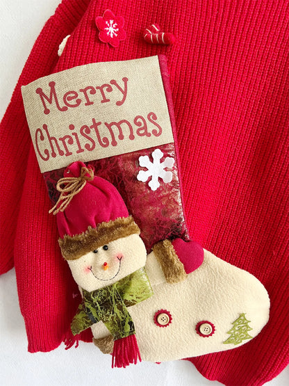 Loose Thickened Red Christmas Snowman Doll Pocket Sweater Sweaters-L
