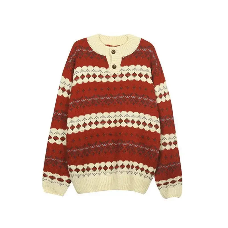 Lazy Style Thickened Loose Retro Christmas New Year Sweater Red / M(50-60Kg) Sweaters-L