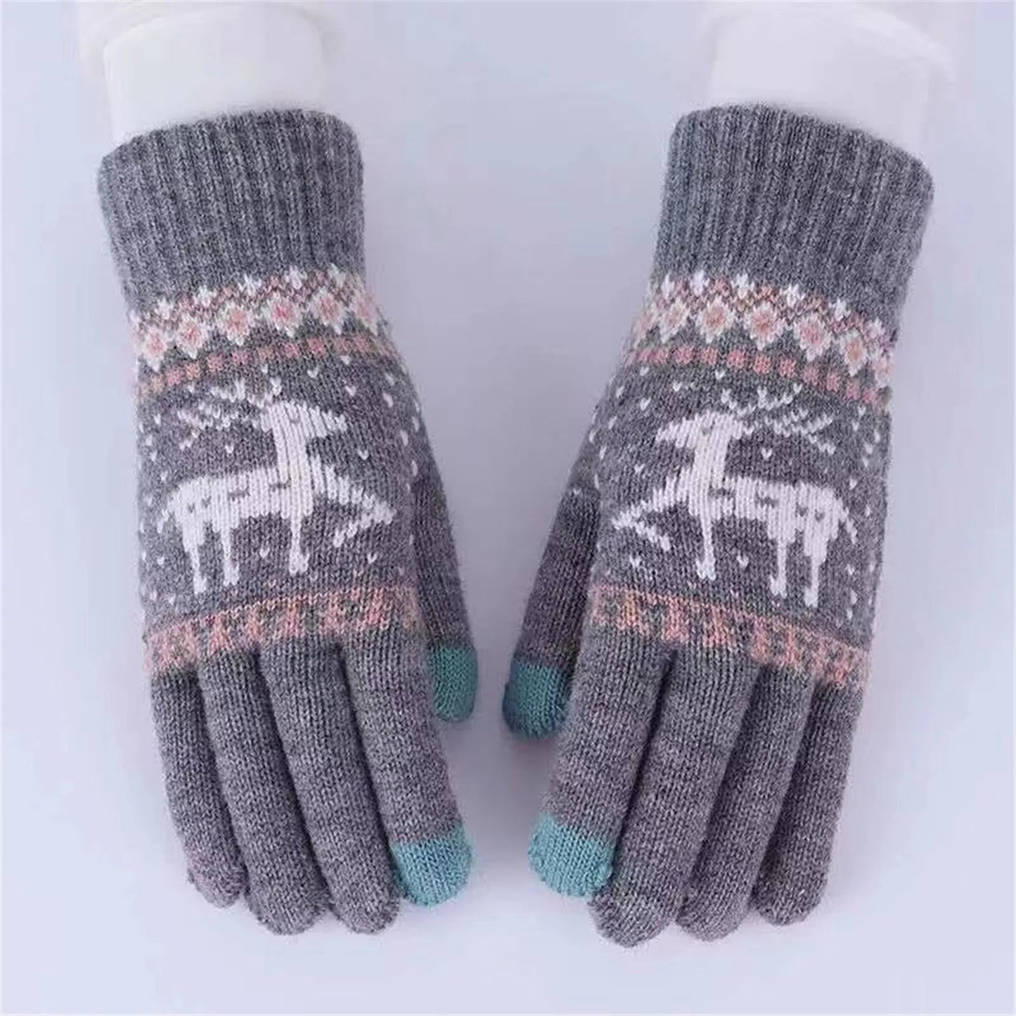 Plush Winter Warm Cycling Anti-Cold Christmas Deer Knitted Touchscreen Gloves Gloves-L