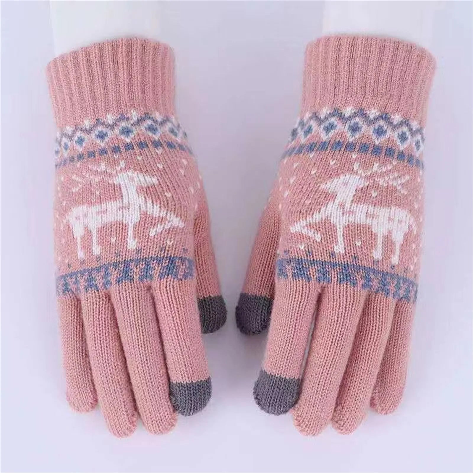 Plush Winter Warm Cycling Anti-Cold Christmas Deer Knitted Touchscreen Gloves Gloves-L