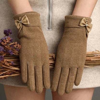 Christmas Cycling Gloves With Velvet Lining And Bow Detail Khaki Gloves-L