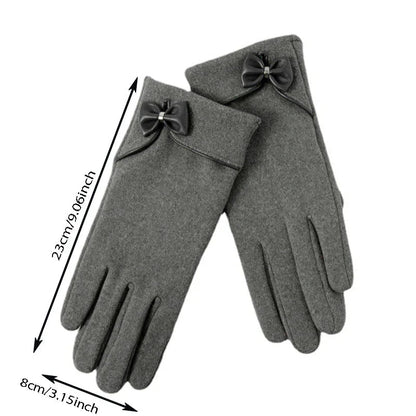 Christmas Cycling Gloves With Velvet Lining And Bow Detail Grey Gloves-L