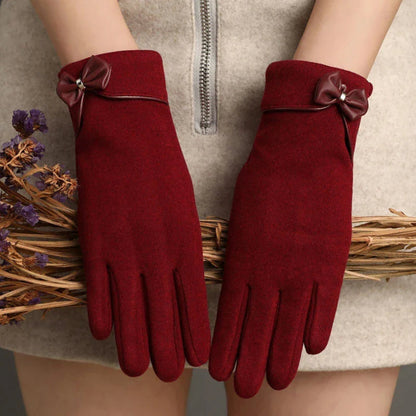 Christmas Cycling Gloves With Velvet Lining And Bow Detail Red Gloves-L