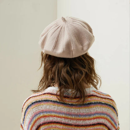 French Stripe Plaid Military Top Painter Beret Women Hat - Wool Knitted Hat-L