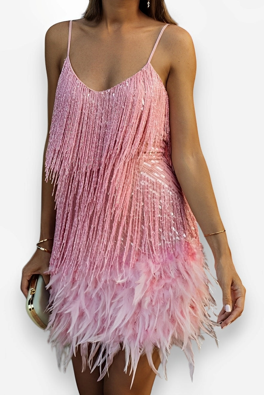 Tassel Sequin Feather Splicing Dress