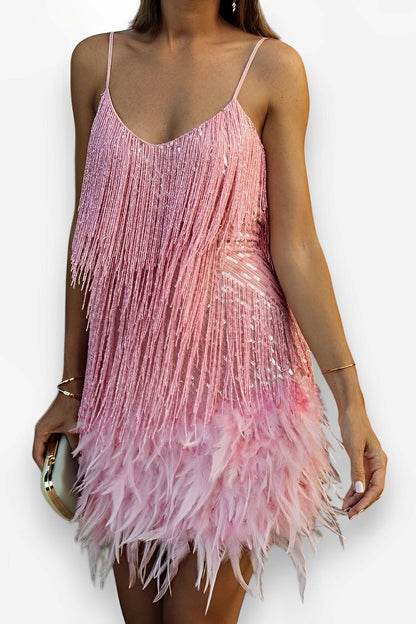 Tassel Sequin Feather Splicing Dress