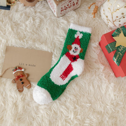 Thick Coral Fleece Cute Reindeer Snowman Christmas Socks