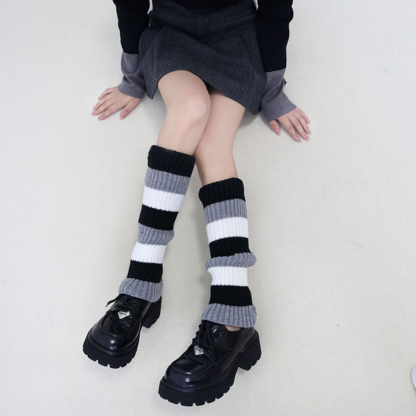 Knit Striped Color Block Slouchy Red Christmas Leg Warmers