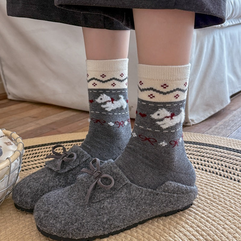 Intarsia Retro Thick Warm Mid Calf Christmas Socks