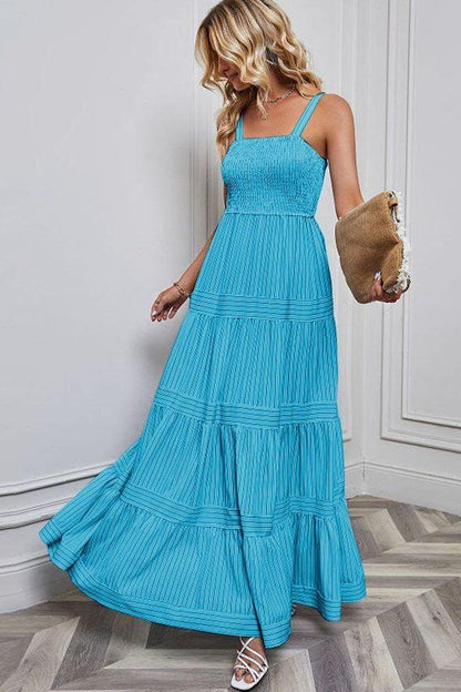 Waist Striped Sleeveless Maxi Dress