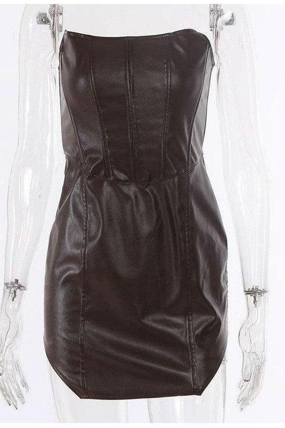 Style PU leather windbreaker lapel short dress & jacket