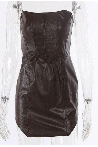 Style PU leather windbreaker lapel short dress & jacket