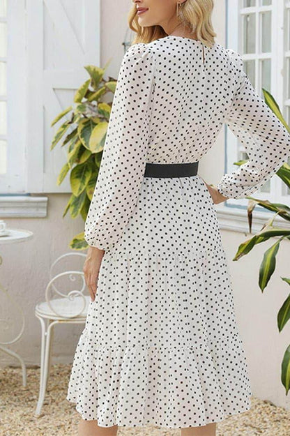 Midi White dress with polka dots