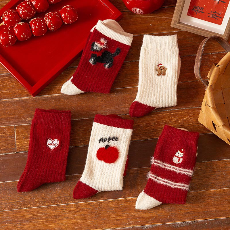 Thick Warm Wool Cute Fleece Lined Mid Calf Christmas Socks