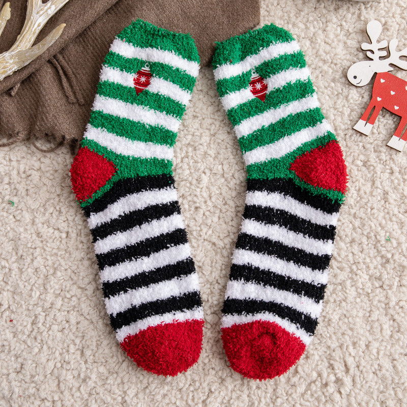 Soft Cotton Coral Fleece Cute Mid Calf Sleep Christmas Socks