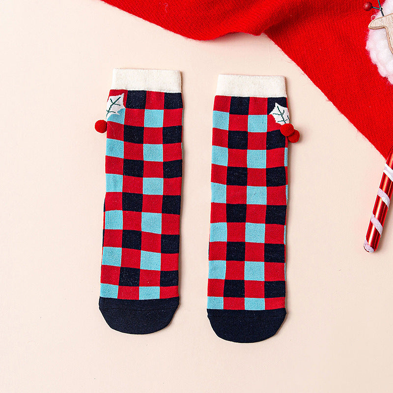Red Mid Calf Casual Christmas Socks
