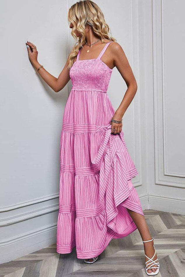 Waist Striped Sleeveless Maxi Dress