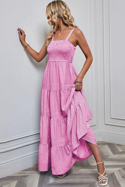 Waist Striped Sleeveless Maxi Dress
