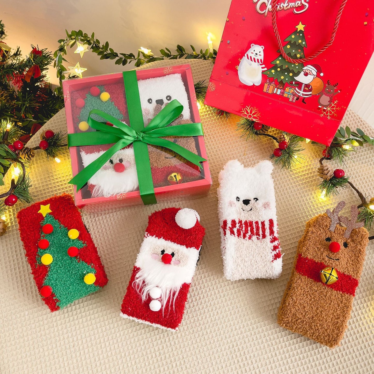 Plush Coral Fleece Deer Cartoon Warm Floor Christmas Socks