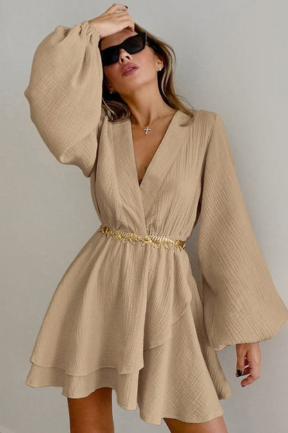 Pure Cotton Slim Lantern Sleeve Dress