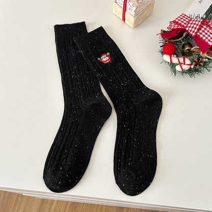 Cable Embroidered Mid Calf Christmas Socks