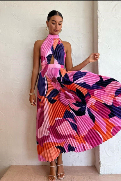 Halter Neck Pleated maxi Dress