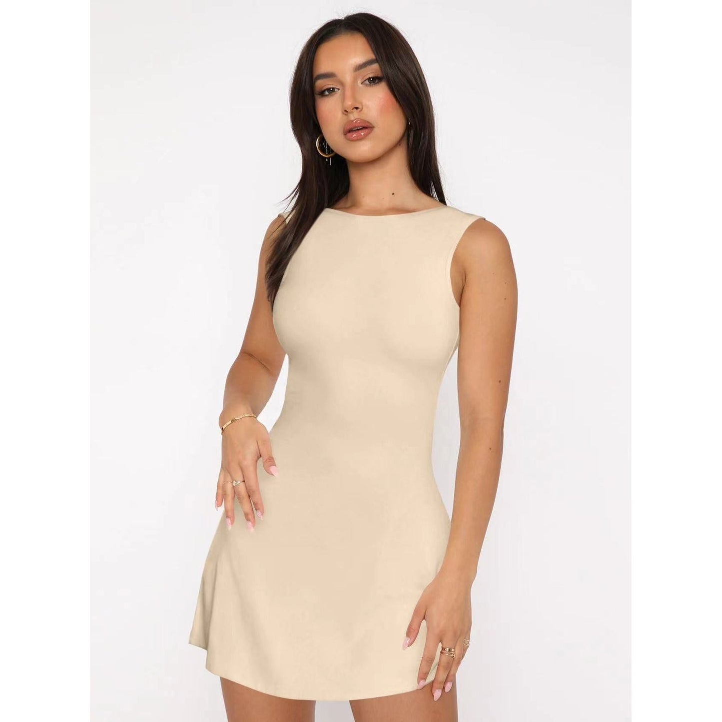 Round collar sleeveless mini dress