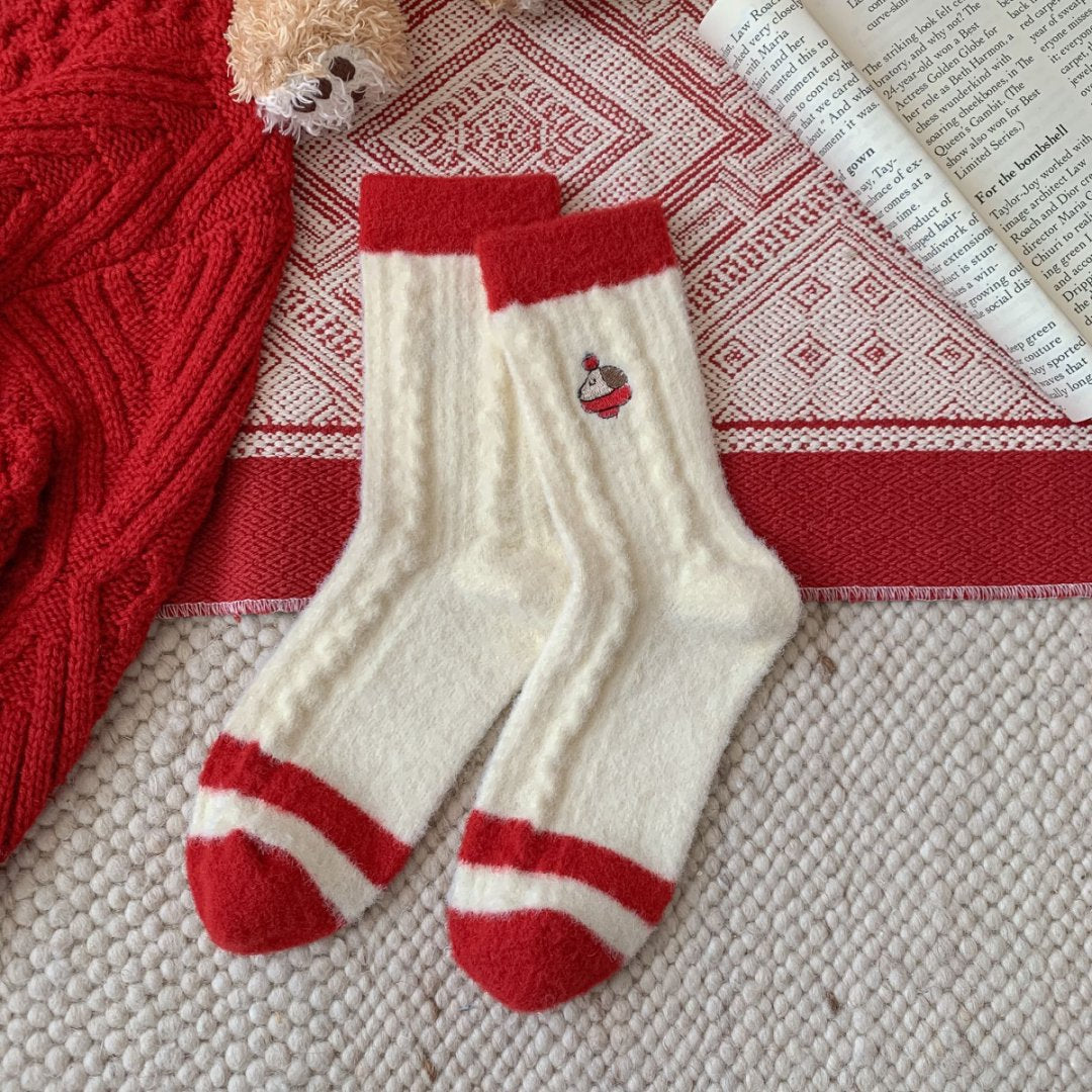 Wool Thick Warm Red Cute Christmas Socks