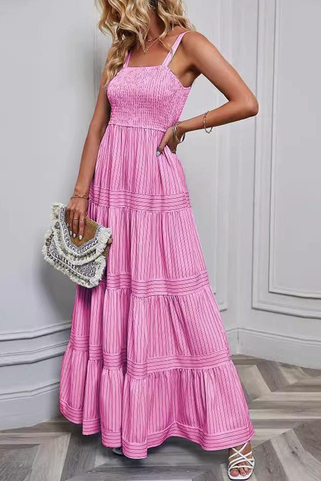 Waist Striped Sleeveless Maxi Dress