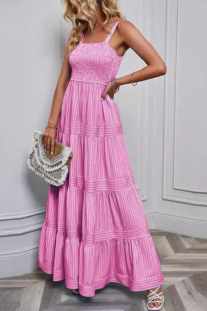 Waist Striped Sleeveless Maxi Dress