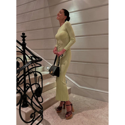 Slim long-sleeved knitted long dress