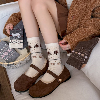 Intarsia Retro Thick Warm Mid Calf Christmas Socks