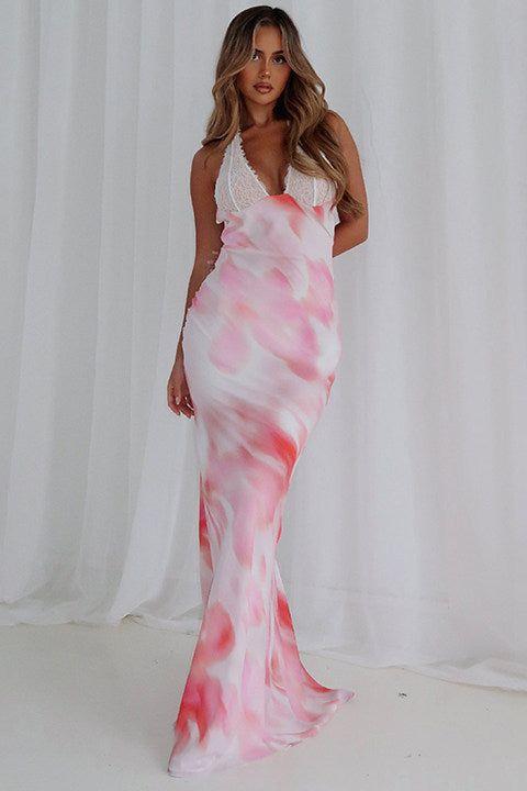 Printed Sleeveless One Shoulder long Dress