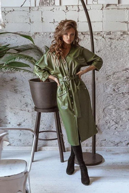 PU leather long dress