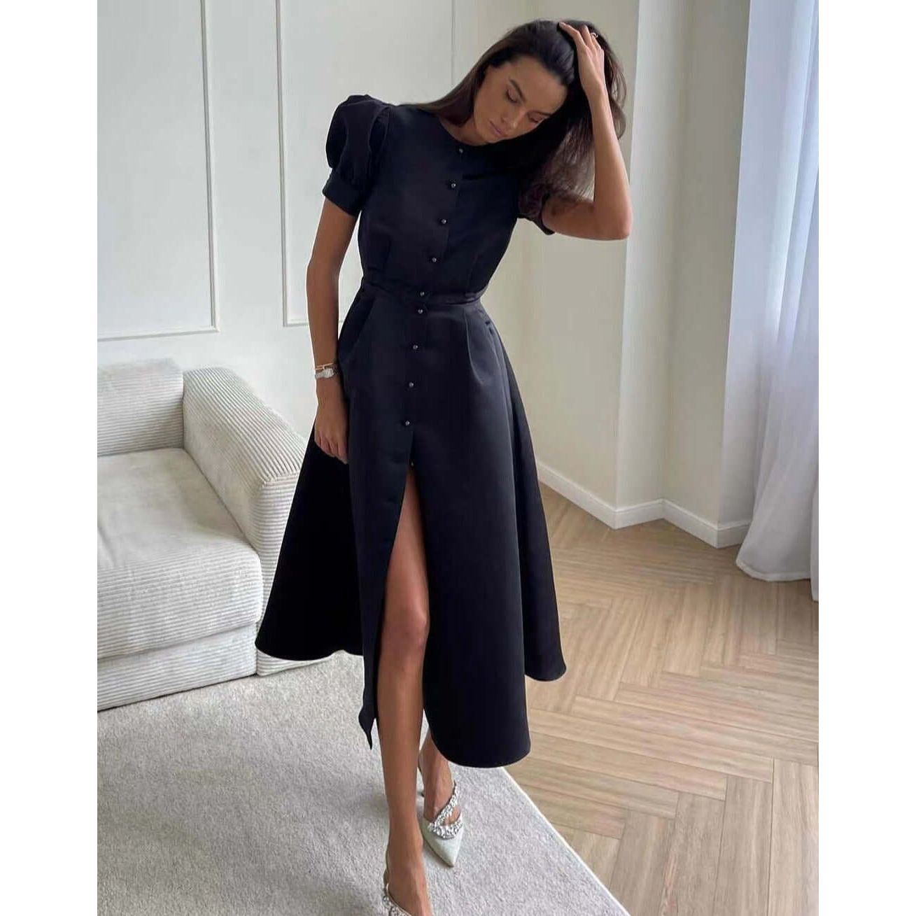 Short-Sleeved A-Line Dress