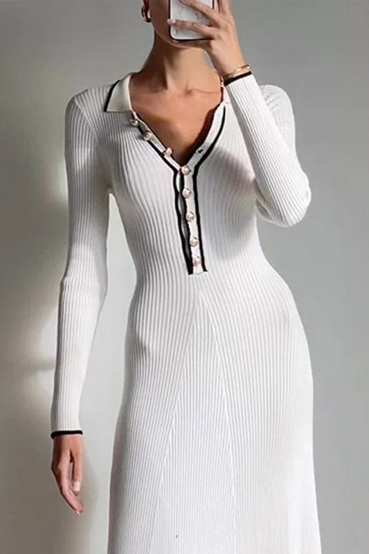 White French style V-neck slim dress