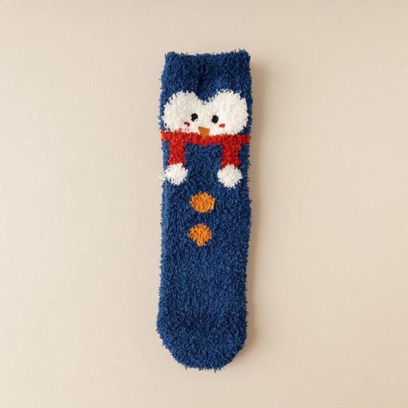 Plush Coral Fleece Cartoon Mid Calf Home Sleep Christmas Socks