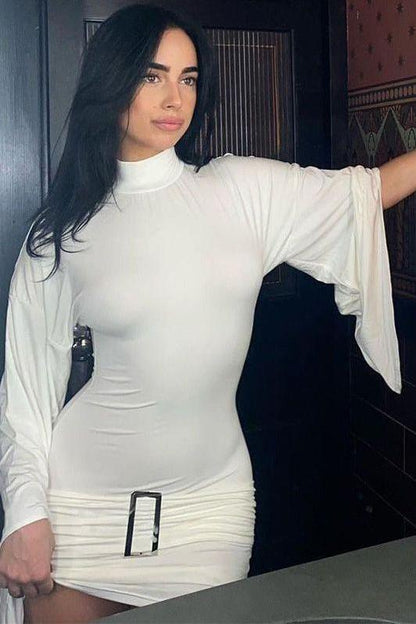 Metal buckle low-waist hip-covering dress