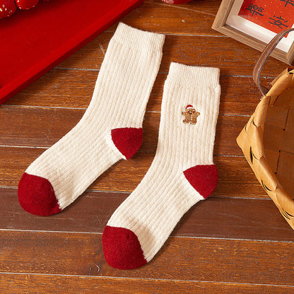 Thick Wool Red Cute Mid Calf Christmas Socks