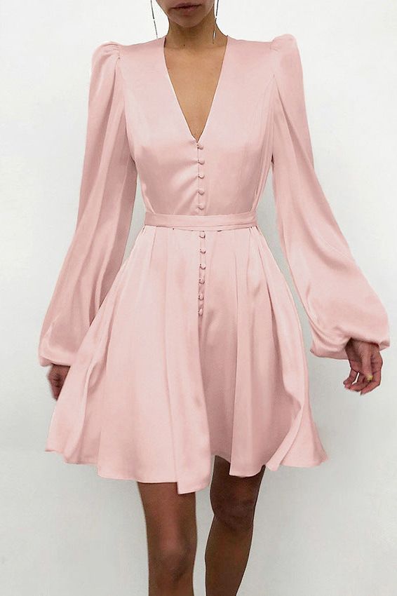 Satin V-neck Slim Dress