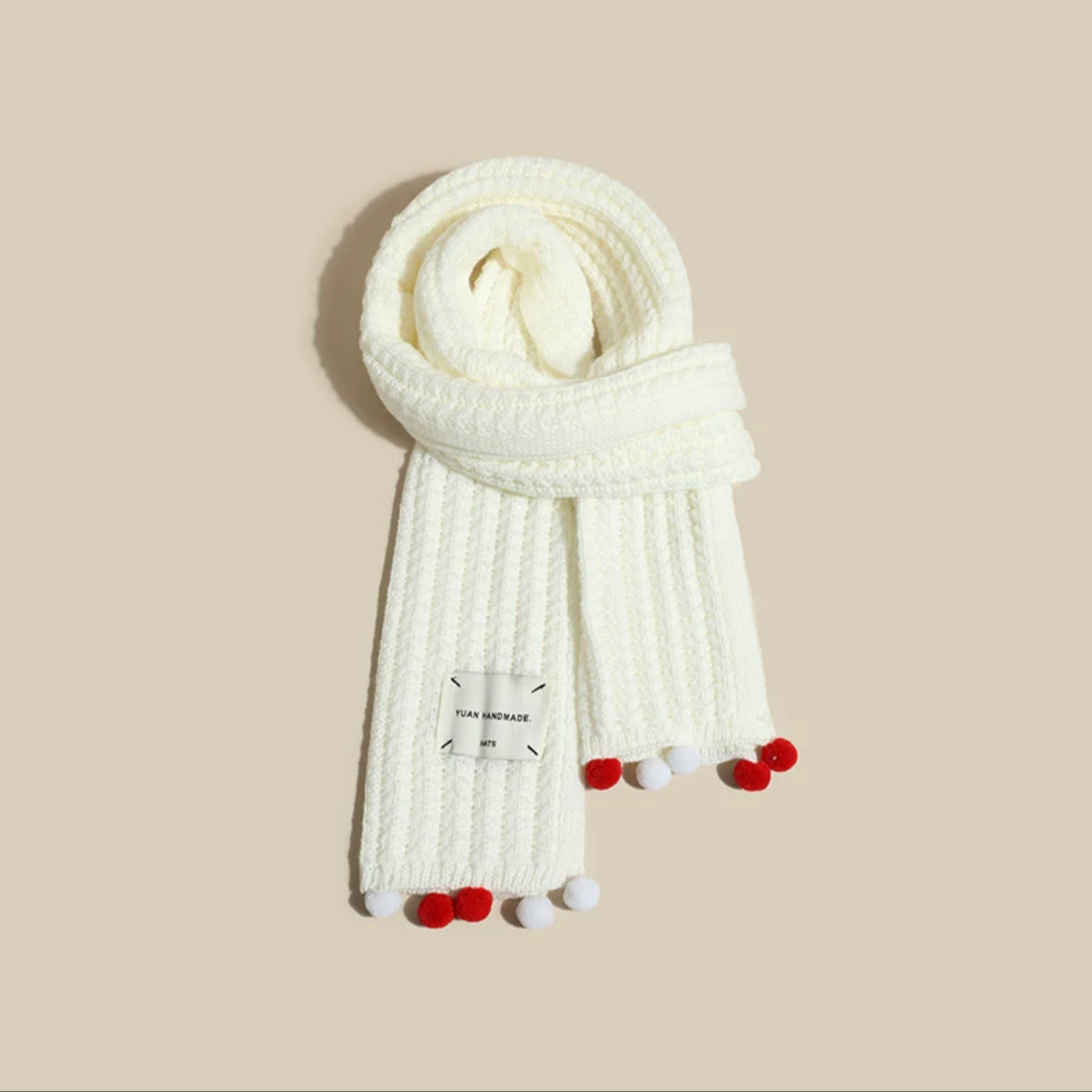 Solid Pompom Knit Christmas Scarf