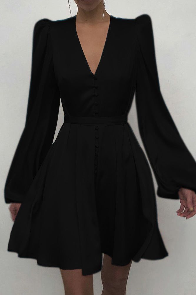 Satin V-neck Slim Dress