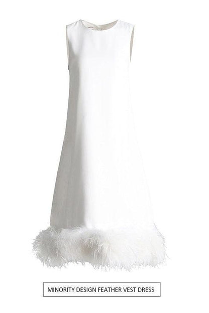 Sleeveless bandage hem stitching feather dress