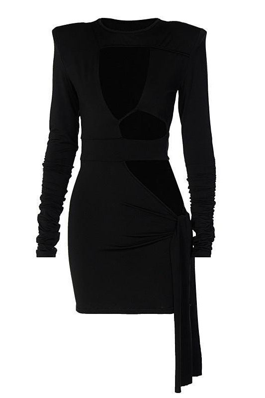 Hollow stitching shoulder pad dress