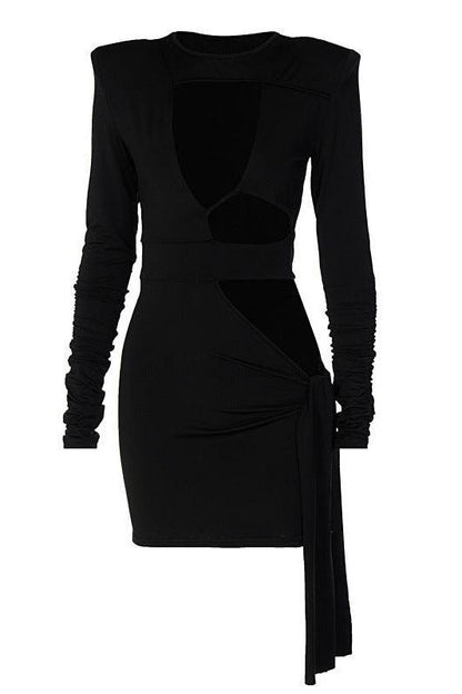 Hollow stitching shoulder pad dress