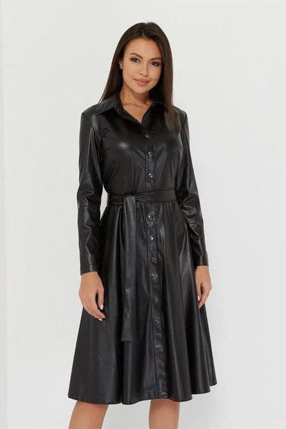 PU leather Long dress with belt