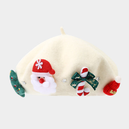 Wool Bow Beret Christmas Hat