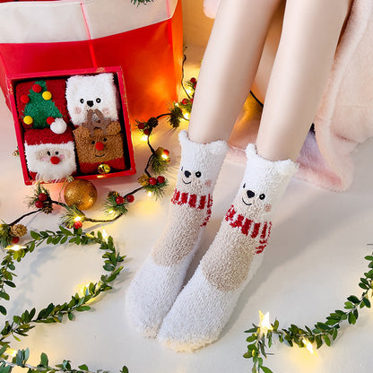 Plush Coral Fleece Deer Cartoon Warm Floor Christmas Socks