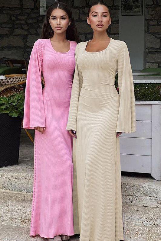 U-neck back tie maxi dress